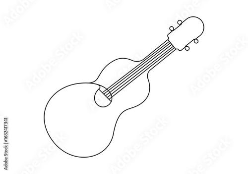 Continuous line art acoustic guitar isolated on white
