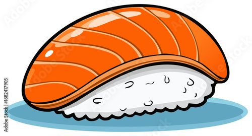 Colorful illustration of a single nigiri sushi with fresh salmon topping