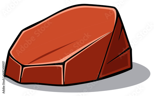 Brown Stone Block Simple Vector Illustration, Rock Piece, Flat Shaded, Geology Element