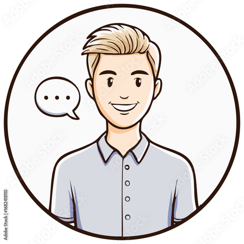 Smiling man with speech bubble avatar customer service support online help communication
