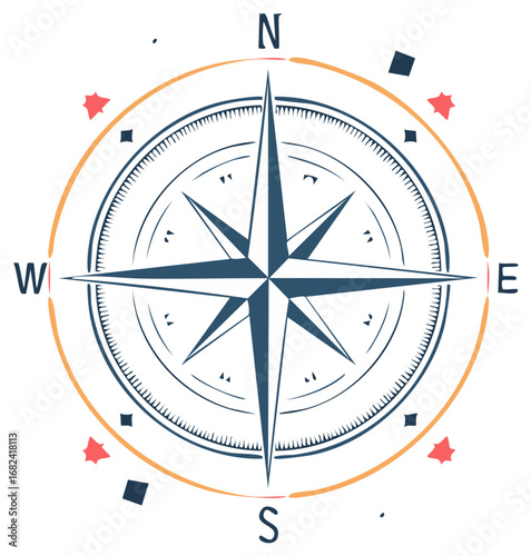 Detailed vector illustration of a navigation compass rose indicating directions