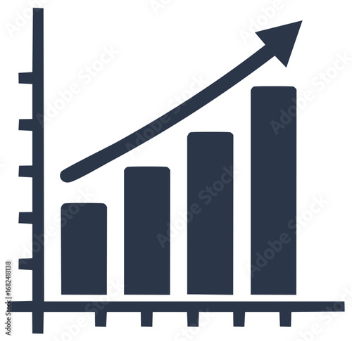 Bar graph with increasing values and ascending arrow, business diagram and data visualization illustration