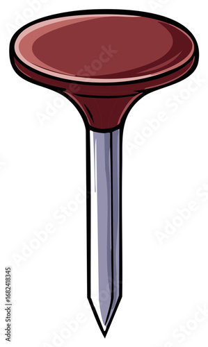 Maroon golf tee with silver shaft on a white background