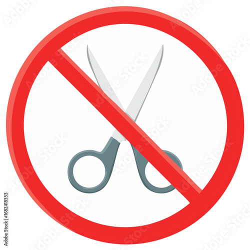 No Cutting Sign, Red Circle with Scissors Crossed Out