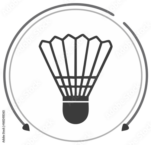 Badminton shuttlecock icon with circular graphic elements and arrows