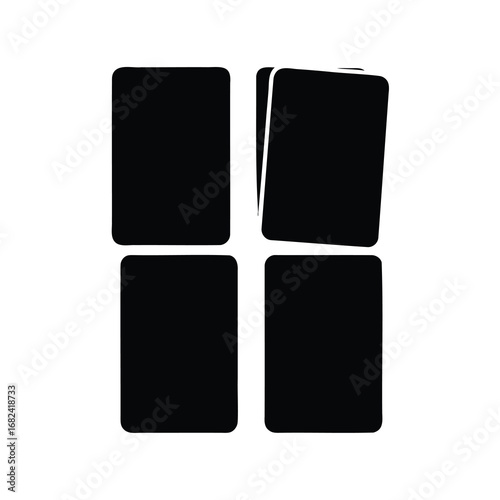 Black cards organized in a window pattern with one card slightly off