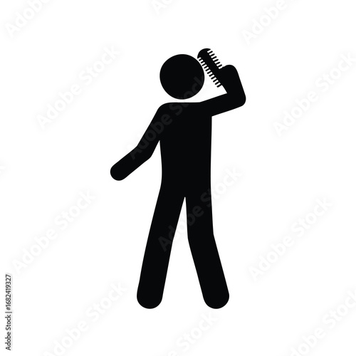 Simple black and white pictogram of a person brushing their hair