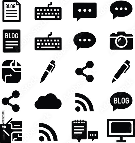 Collection of blog and communication icons for digital content creation