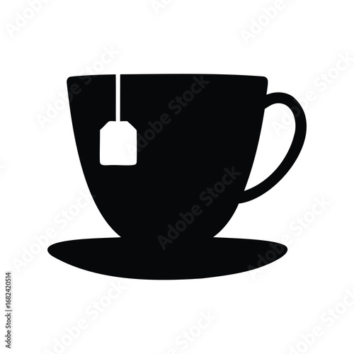 Silhouette of a tea cup with tea bag on a saucer