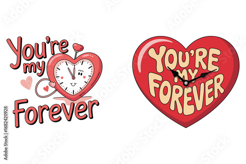Heart clock forever text love