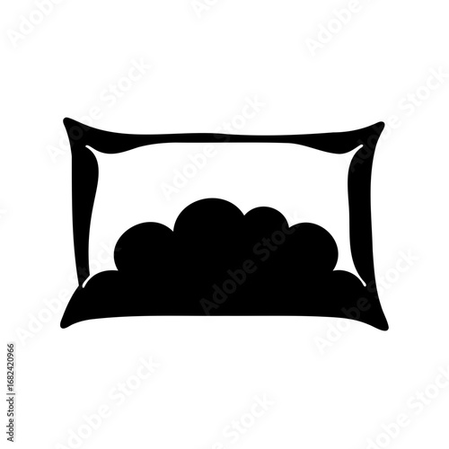 Stylized Illustration of Black Clouds Resting in a Pillowed Landscape Format Frame