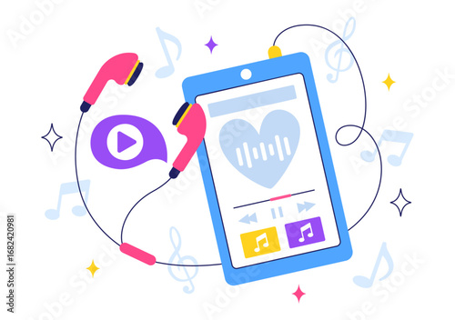 Music Streaming Lifestyle Vector Illustration featuring Entertainment Services from Live Streams to Music Listening in a Flat Style Cartoon Background