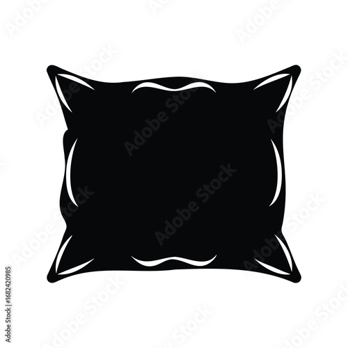 Minimalist Black Silhouette of a Comfortable Square Pillow on White Background