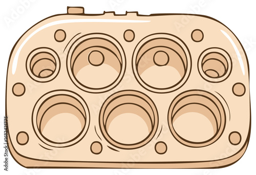 Cartoon Illustration of a Muffins or Cupcake Baking Pan with Six Cavities and Small Round Indentations