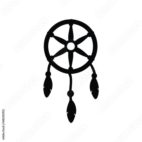 Simple Black Dreamcatcher with Feathers and Wheel Design for Crafts