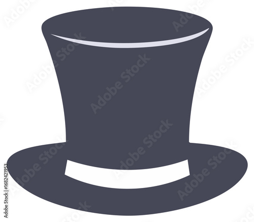 Simple Graphic Icon of Dark Gray Top Hat with White Band for Costume or Formal Fashion Accessory