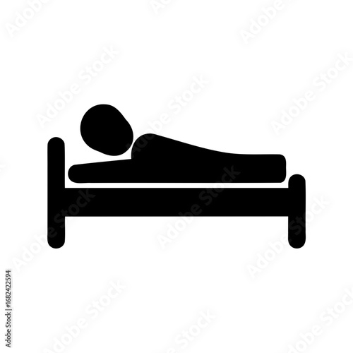 Person Sleeping in Bed Symbol Black Silhouette, Flat Icon Vector Design