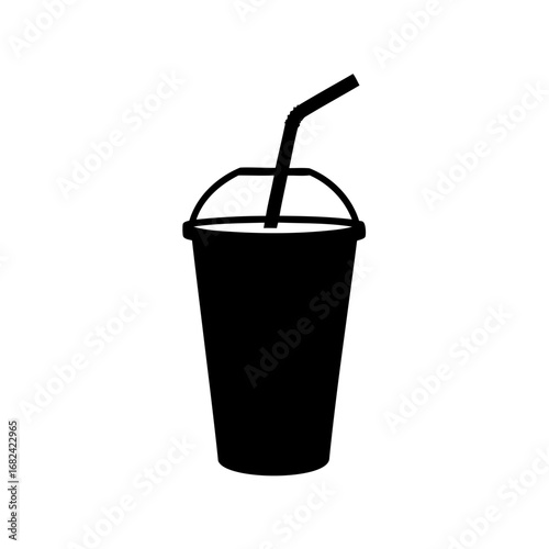 Silhouette of a Drink in a Cup with Lid and Straw