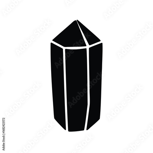 A striking black silhouette depiction of a crystal quartz point on white