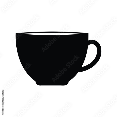 Elegant black coffee or tea cup silhouette with simple rounded handle