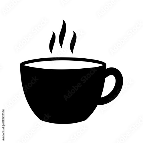 Stylized black and white drawing of a hot cup of coffee or tea