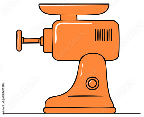 Vibrant Orange Kitchen Grinding Machine Illustration Simple Food Processor Graphic Element