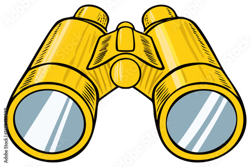 Yellow Binoculars Vector Illustration Surveillance, Hunting, Exploration and Adventure Equipment