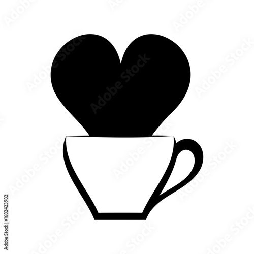 Coffee cup with heart, love for coffee, beverage and affection symbol