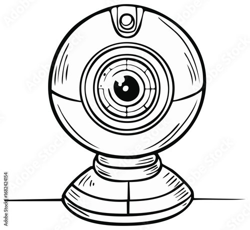 Black and White Line Art Illustration of a Modern Computer Webcam Device