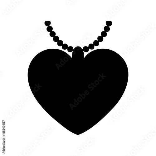 Black silhouette of a heart shaped pendant on a beaded necklace chain