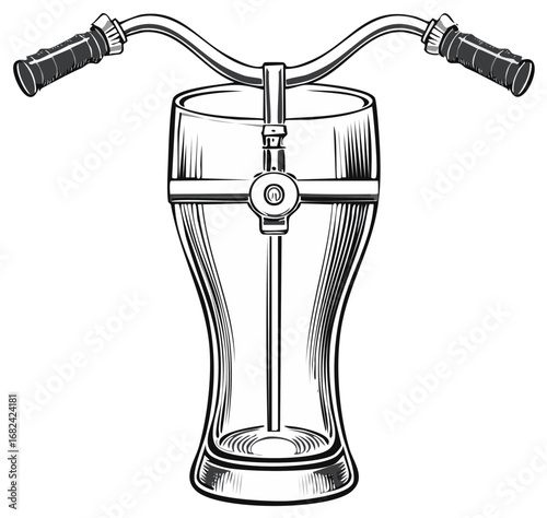 Beer Glass with Bicycle Handlebars and Tap