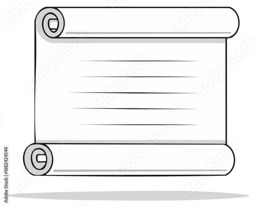 White Blank Scroll Paper with Rolled Ends, Cartoon Style Vector Frame for Message or Invitation