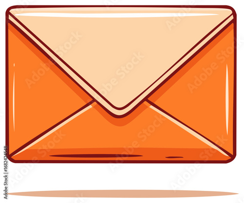 Closed Orange Cartoon Envelope with Shadow Vector Illustration for Correspondence