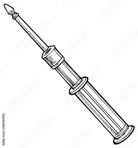 Antique Medicine Syringe Design with a Pointed Needle, Retro Medical Equipment Illustration