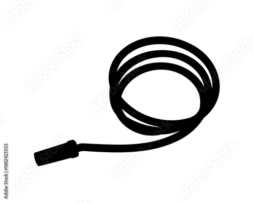 Black silhouette of a jump rope coiled on a white background