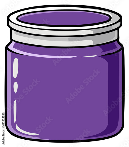 Glossy purple jam or jelly in an open glass jar cartoon vector illustration