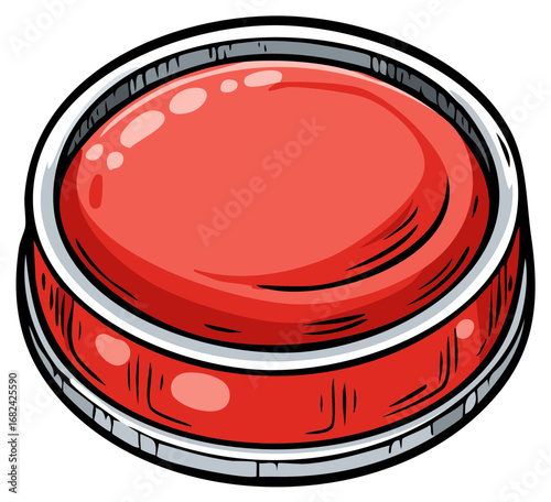 A vibrant red push button poised for action represents control functionality in comic book style design