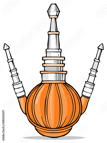 Decorative ornate musical wind instrument with three spires