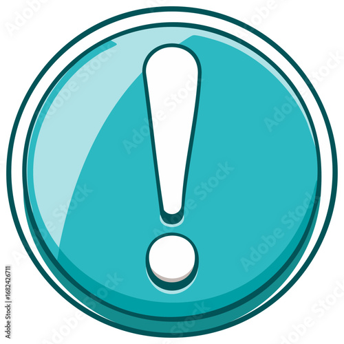 Glossy teal exclamation mark icon for warnings, alerts and important information vector illustration