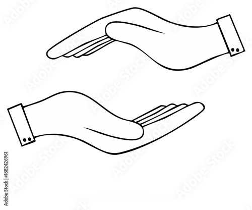 Two open hands gesture support and protection concept clean line art illustration