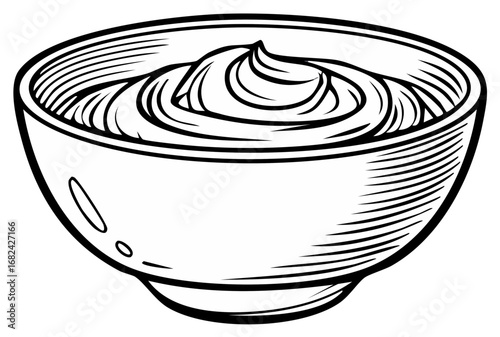 Outline Illustration of Creamy Dip in a Bowl Food Art Design Graphic Element