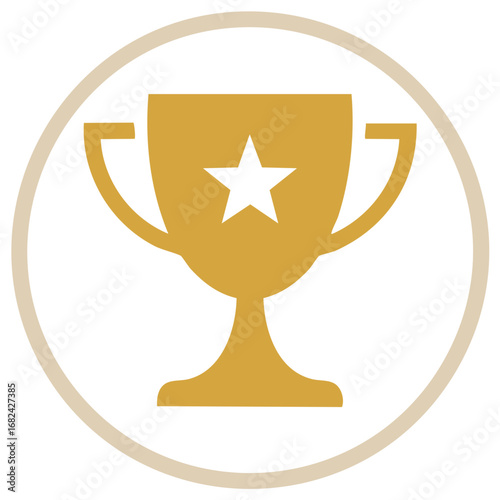 Golden Trophy Icon with Star Symbol Inside beige colored frame