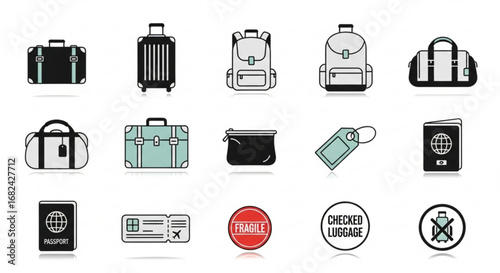 Travel essentials vector illustration featuring suitcase backpack passport and tickets for trip planning design