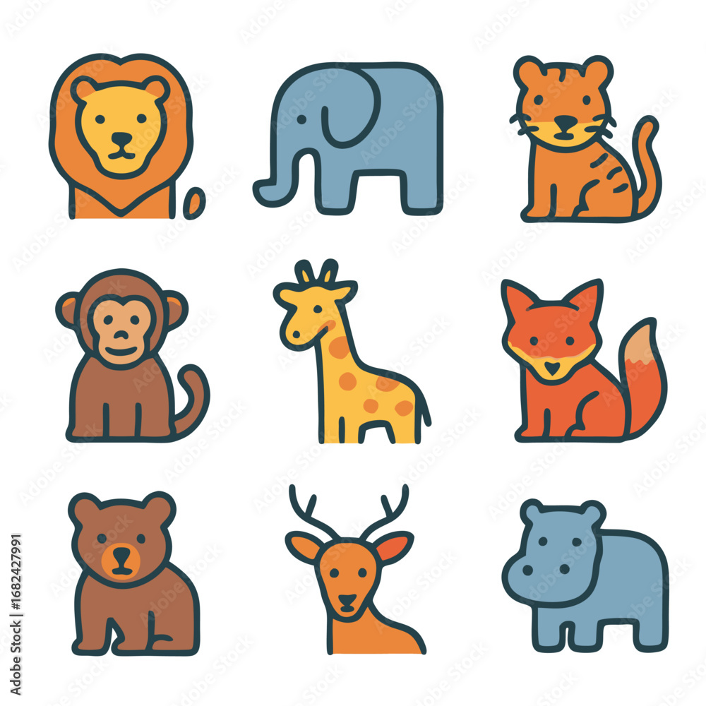 Obraz premium Wild Animals Icon Set Vector