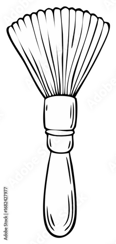 Simple line drawing of a shaving brush with a fan shaped brush head and tapered handle