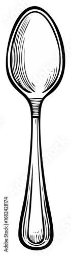 Illustration of a Simple Metal Spoon for Eating Food with Refined Design and Elegant Line Work