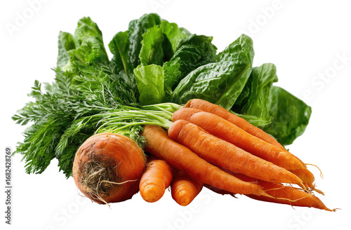 Fresh, vibrant bunch of carrots and spinach