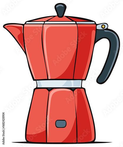 Red Italian Moka Pot Style Coffee Maker for Espresso on White Background Isolated Illustration