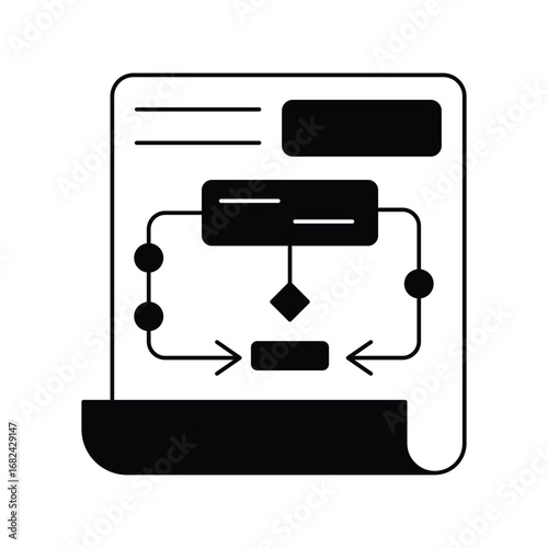 Flow Diagram glyph outline icon with white background vector stock illustration