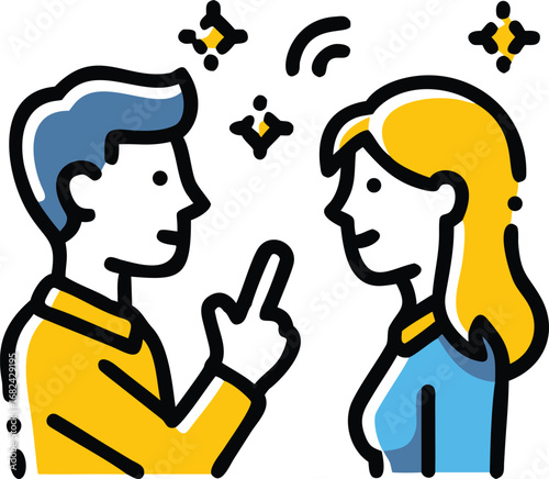 Vector art of a man is giving an idea to a woman